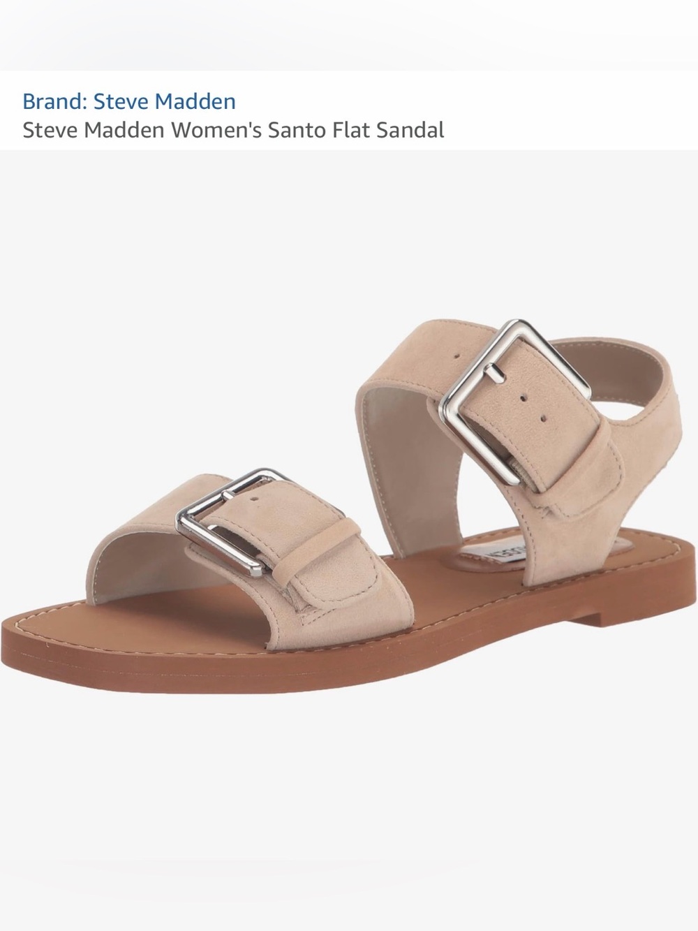 Steve Madden Women's Santo Flat Sandal in Beige with Brown Sole